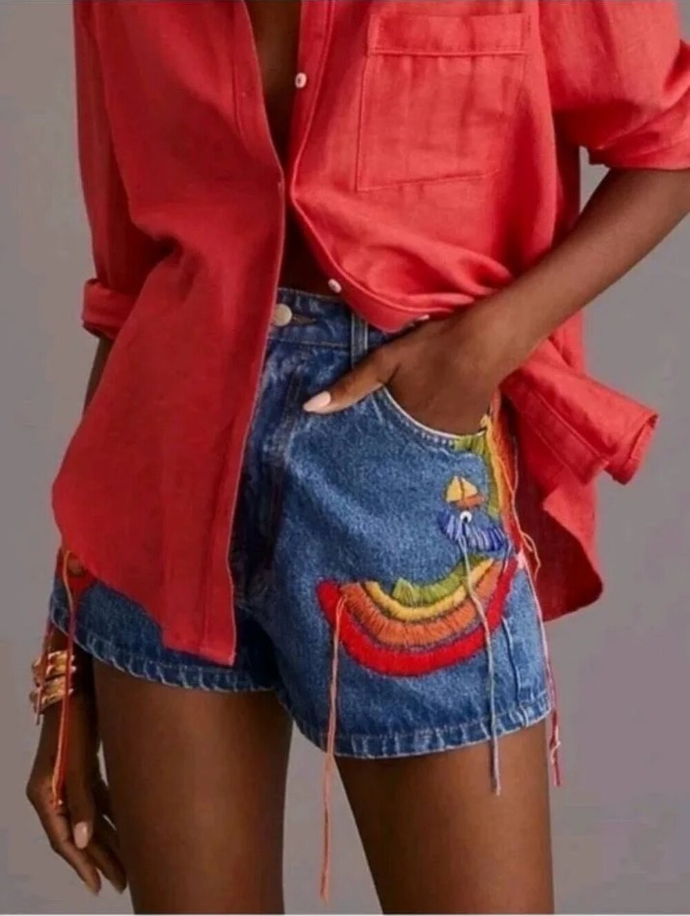 Farm Rio Denim Embroidered Bird Shorts Sz. S